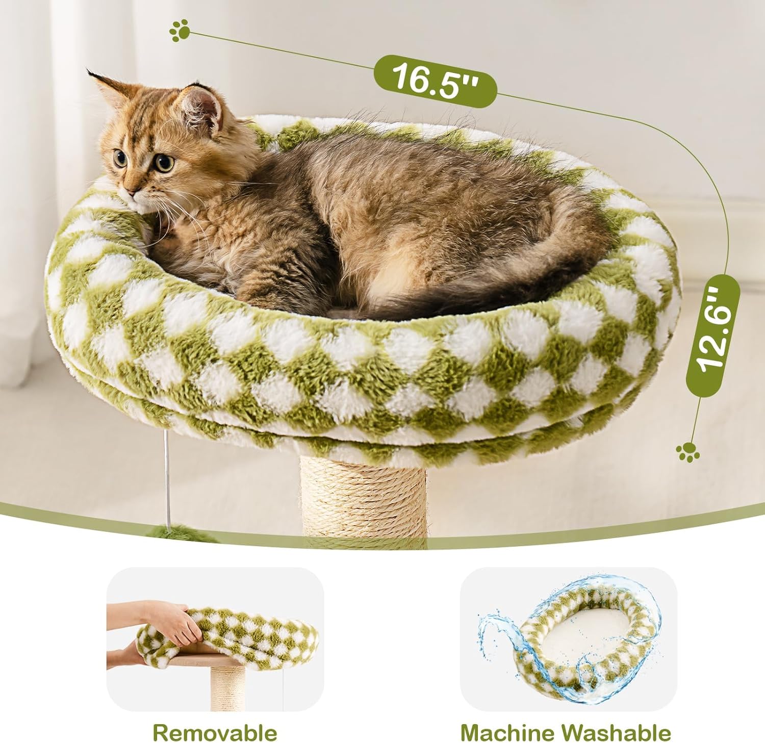 KFX-8343997 2-in-1 Cat Tower with Sisal Scratcher and Interactive Ball Track, Cozy Bed in Green