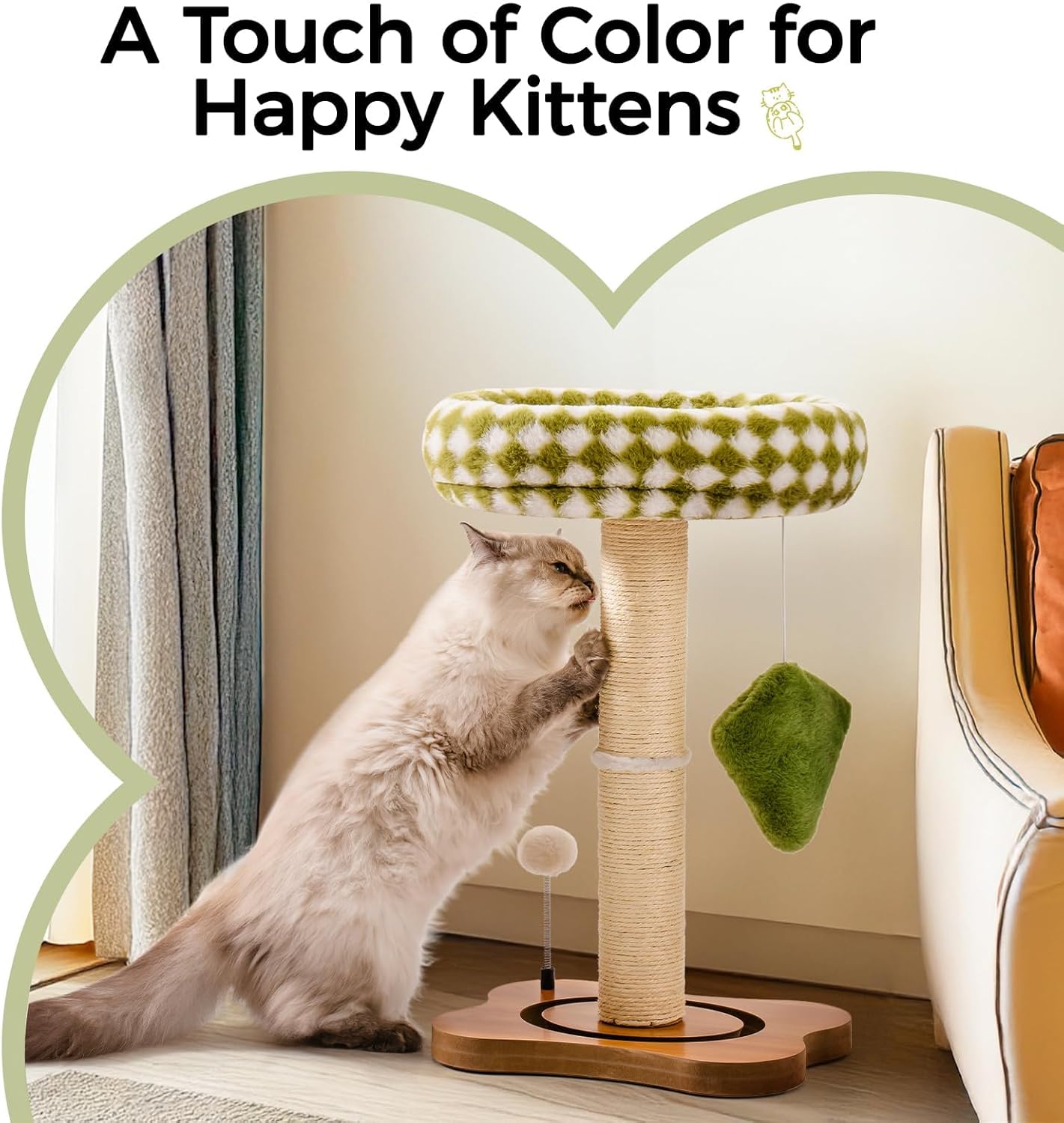 KFX-8343997 2-in-1 Cat Tower with Sisal Scratcher and Interactive Ball Track, Cozy Bed in Green