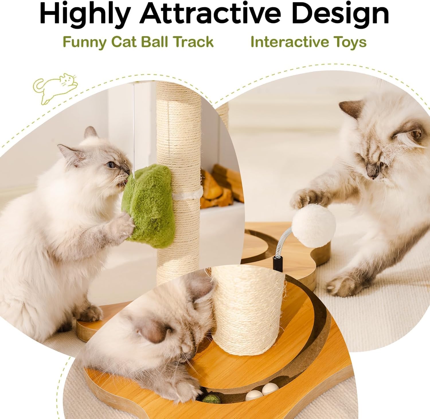 KFX-8343997 2-in-1 Cat Tower with Sisal Scratcher and Interactive Ball Track, Cozy Bed in Green