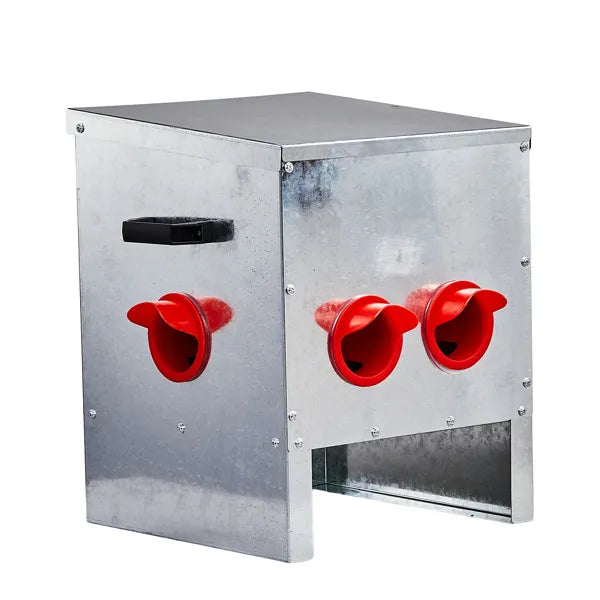 KFX-8345533 Rodent-Proof Automatic Chicken Feeder with 4 Ports - Large Capacity Galvanized Metal Poultry Feeder with Handles and Lid