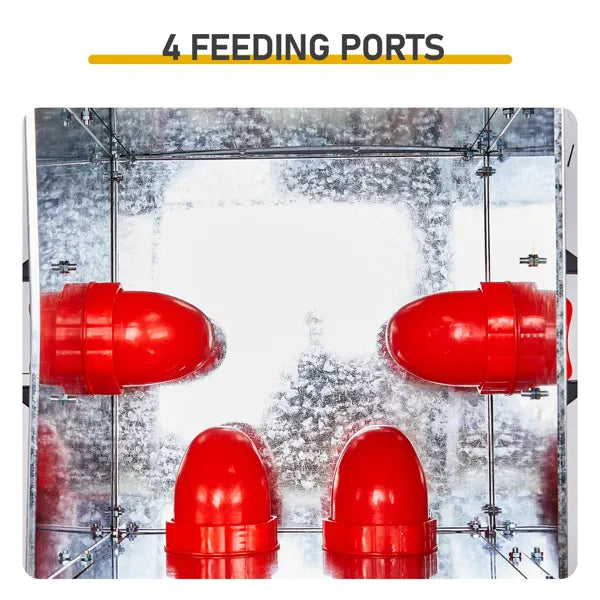 KFX-8345533 Rodent-Proof Automatic Chicken Feeder with 4 Ports - Large Capacity Galvanized Metal Poultry Feeder with Handles and Lid