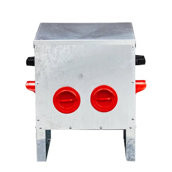 KFX-8345533 Rodent-Proof Automatic Chicken Feeder with 4 Ports - Large Capacity Galvanized Metal Poultry Feeder with Handles and Lid