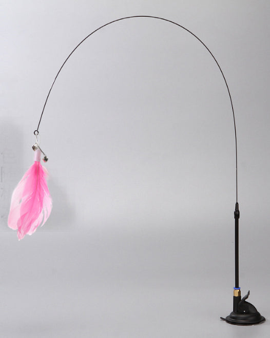 KFX-8346173 Suction Cup Cat Teaser with Steel Wire and Feather Replacement Head for Interactive Play