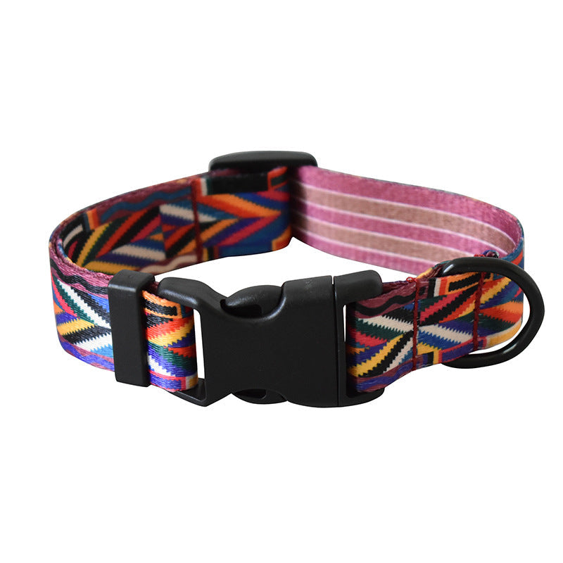 KFX-8347325 Colorful Ethnic Style Dog Collars and Leashes with Adjustable Lengths, Various Designs and Widths