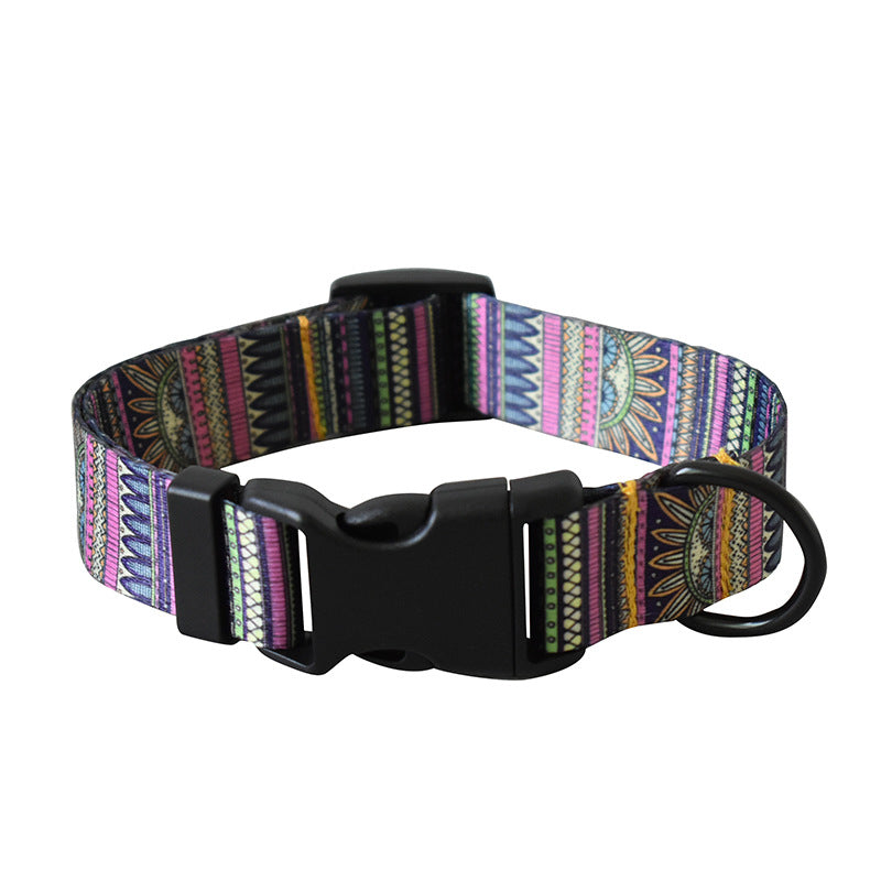 KFX-8347325 Colorful Ethnic Style Dog Collars and Leashes with Adjustable Lengths, Various Designs and Widths