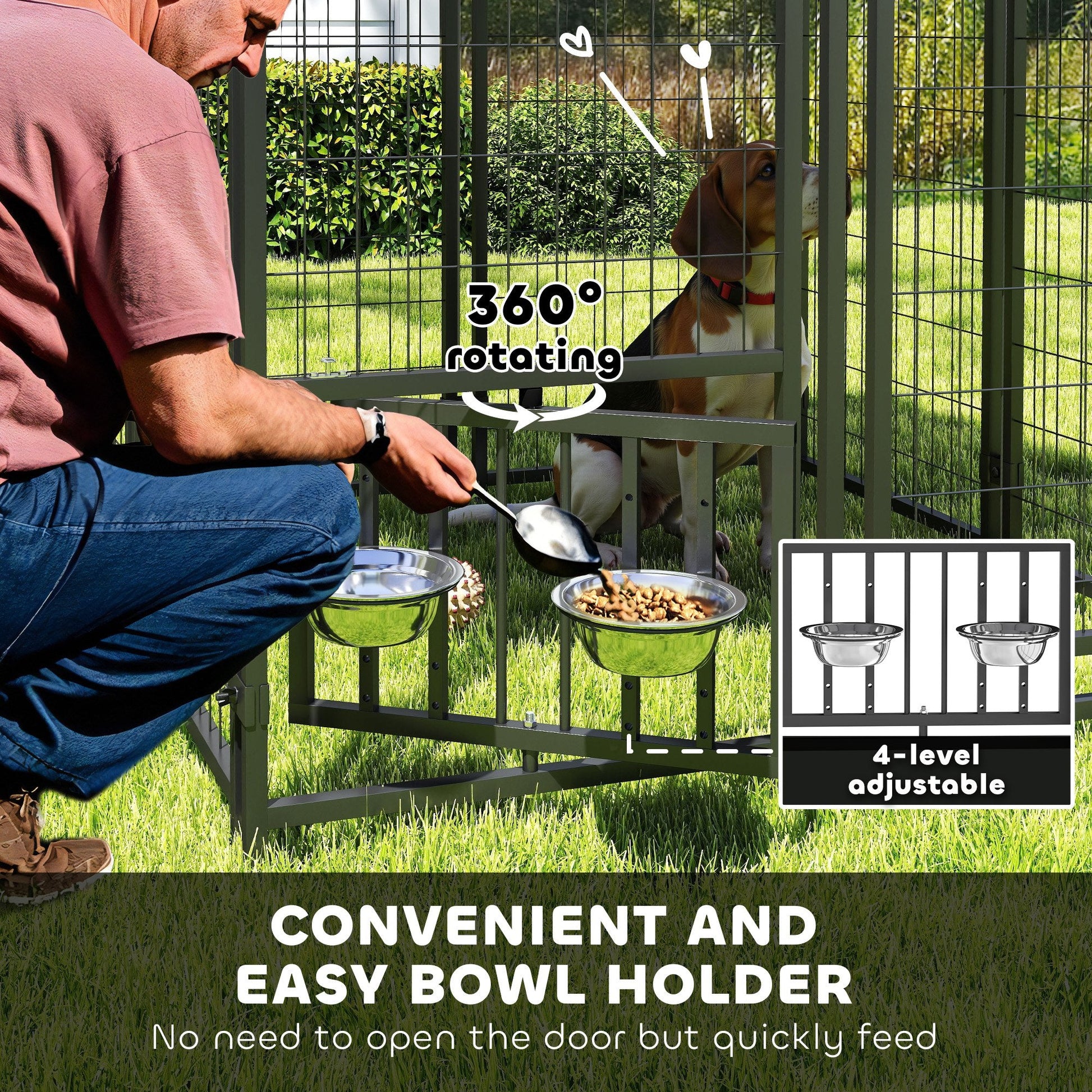 KFX-8348989 Outdoor Dog Kennel with Adjustable Bowl Racks and Waterproof Cover, 3.9' x 3.9' x 4.5'