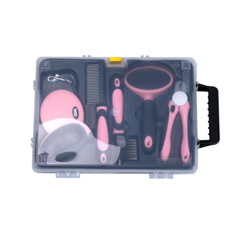 KFX-8350909 Complete Pet Grooming Kit with Nail Clippers, Traction Rope, and Combs in Blue and Pink