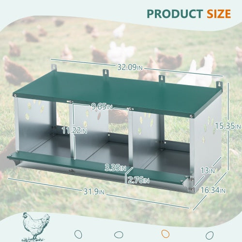 KFX-8352701 Galvanized Steel Metal Nesting Box for Hens, 3 Compartment Design, Easy to Assemble