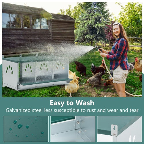 KFX-8352701 Galvanized Steel Metal Nesting Box for Hens, 3 Compartment Design, Easy to Assemble