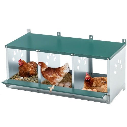 KFX-8352701 Galvanized Steel Metal Nesting Box for Hens, 3 Compartment Design, Easy to Assemble