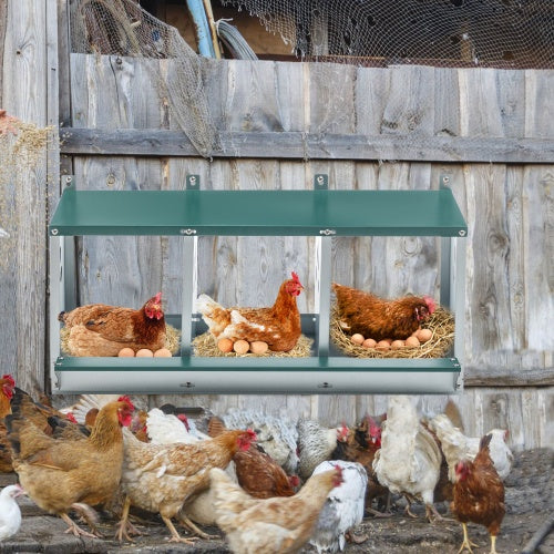 KFX-8352701 Galvanized Steel Metal Nesting Box for Hens, 3 Compartment Design, Easy to Assemble