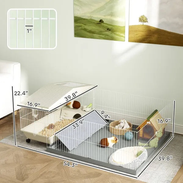 KFX-8354749 Spacious Small Animal Cage with Detachable Playpen and Waterproof Pad for Guinea Pigs and Hedgehogs