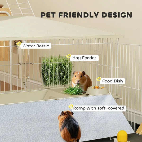 KFX-8354749 Spacious Small Animal Cage with Detachable Playpen and Waterproof Pad for Guinea Pigs and Hedgehogs