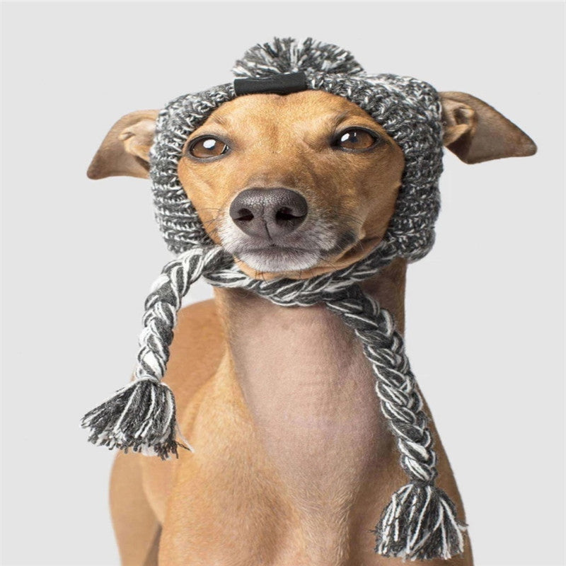 KFX-8355901 Cozy Woolen Dog Hat for Autumn & Winter - Gray Linen, Sizes S to L