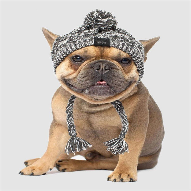 KFX-8355901 Cozy Woolen Dog Hat for Autumn & Winter - Gray Linen, Sizes S to L