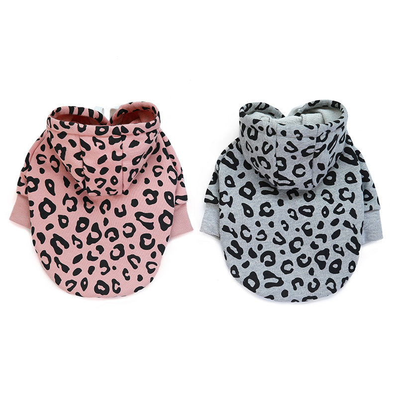 KFX-8356157 Leopard Print Hooded Pet Sweatshirt for Dogs, Soft Polyester in Gray and Pink, Sizes S-XXL