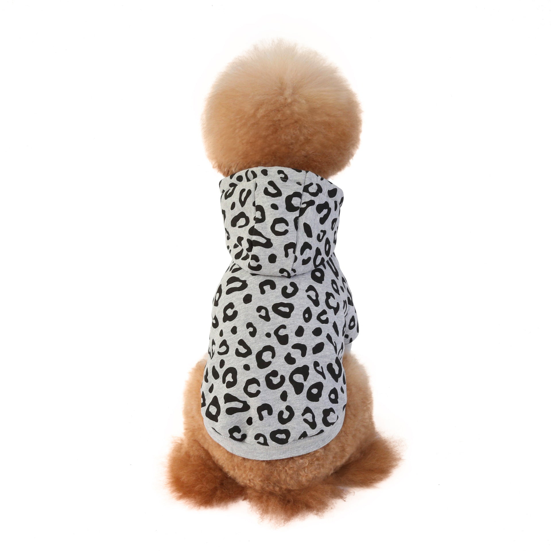 KFX-8356157 Leopard Print Hooded Pet Sweatshirt for Dogs, Soft Polyester in Gray and Pink, Sizes S-XXL