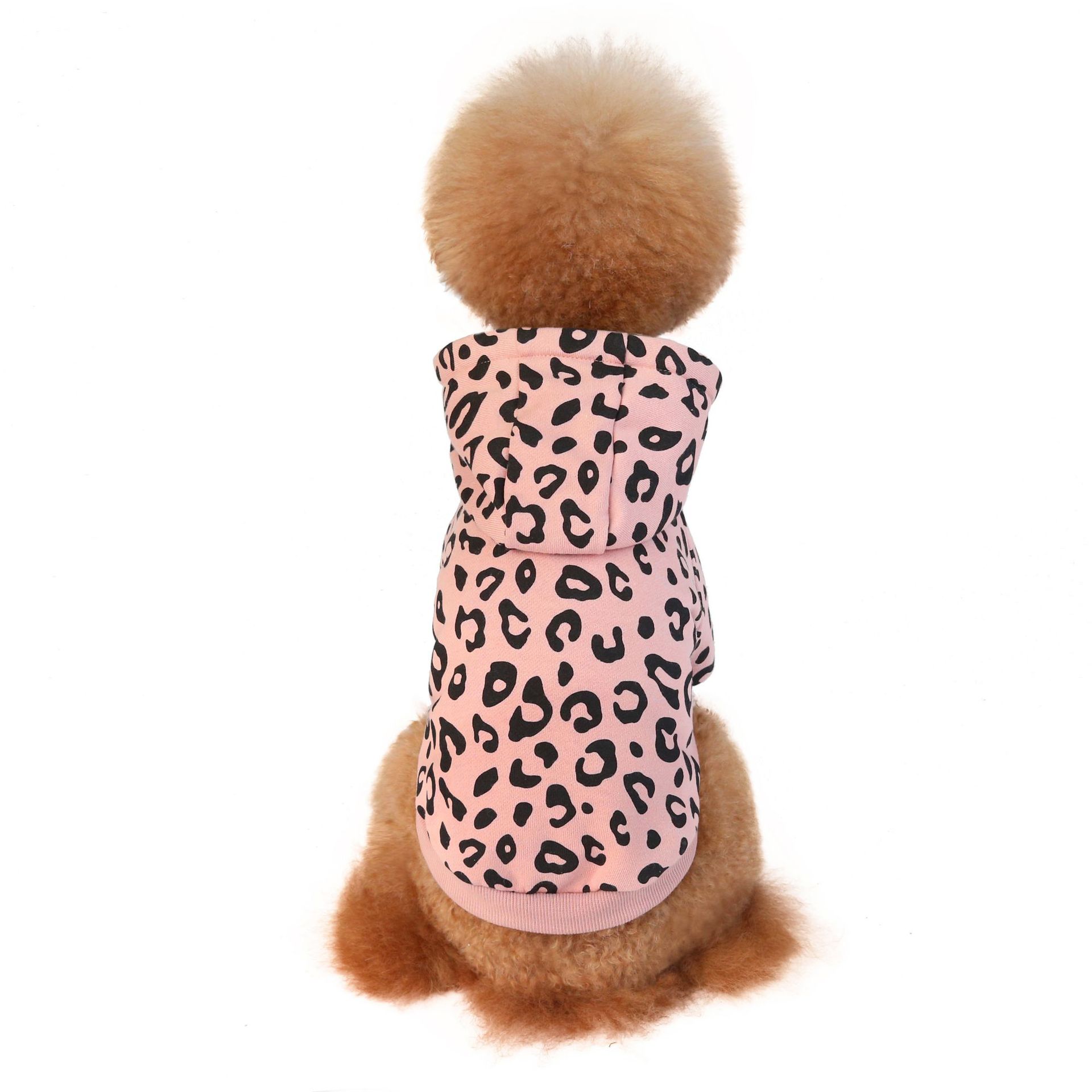 KFX-8356157 Leopard Print Hooded Pet Sweatshirt for Dogs, Soft Polyester in Gray and Pink, Sizes S-XXL