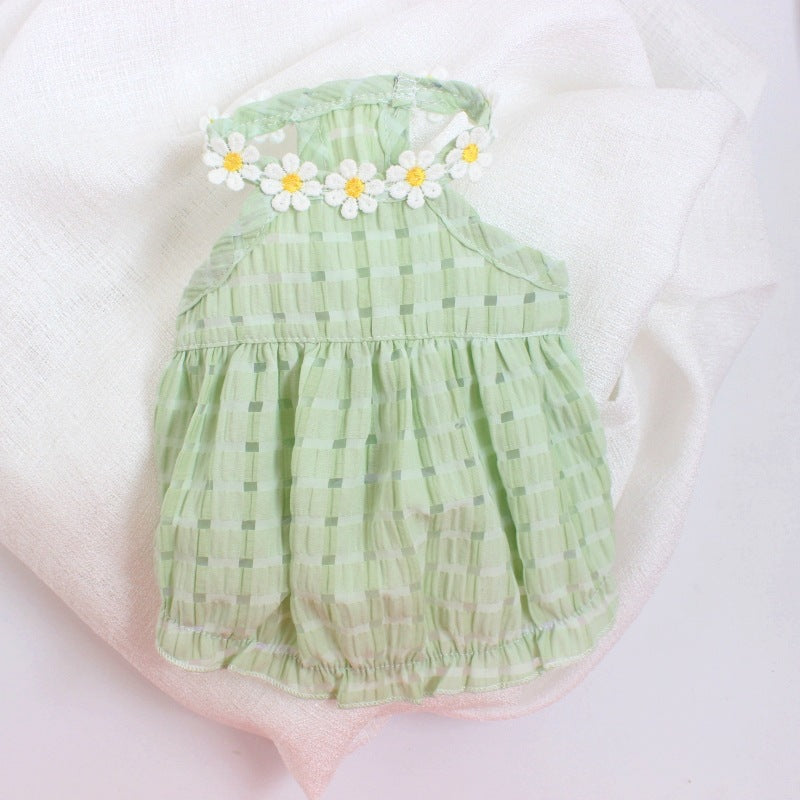 KFX-8358461 Breathable Summer Pet Skirt for Cats and Small Dogs - Lightweight Princess Style in Yellow and Green