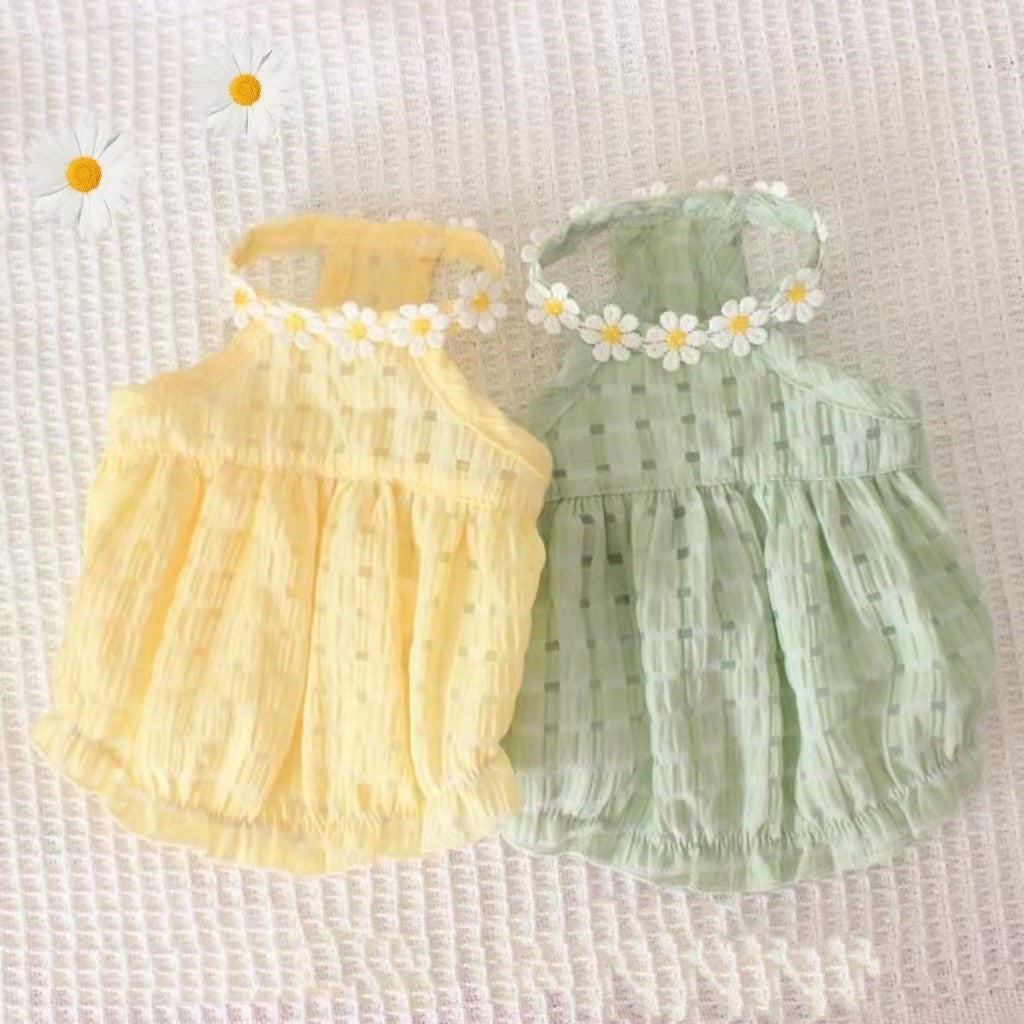 KFX-8358461 Breathable Summer Pet Skirt for Cats and Small Dogs - Lightweight Princess Style in Yellow and Green