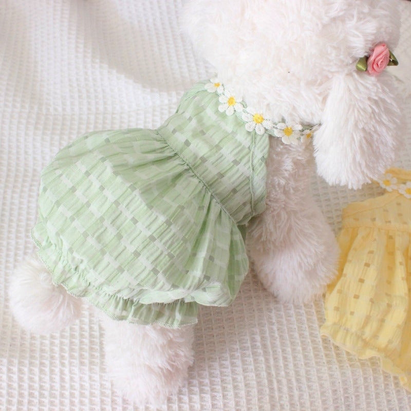 KFX-8358461 Breathable Summer Pet Skirt for Cats and Small Dogs - Lightweight Princess Style in Yellow and Green