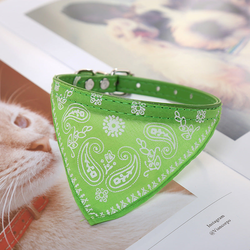 KFX-8358845 Triangle Saliva Towel Dog Collar in Pink, Black, Red, Purple, Green, Rose Red, Royal Blue, and Sky Blue - Leather, Sizes S to XXL