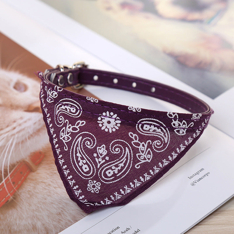 KFX-8358845 Triangle Saliva Towel Dog Collar in Pink, Black, Red, Purple, Green, Rose Red, Royal Blue, and Sky Blue - Leather, Sizes S to XXL
