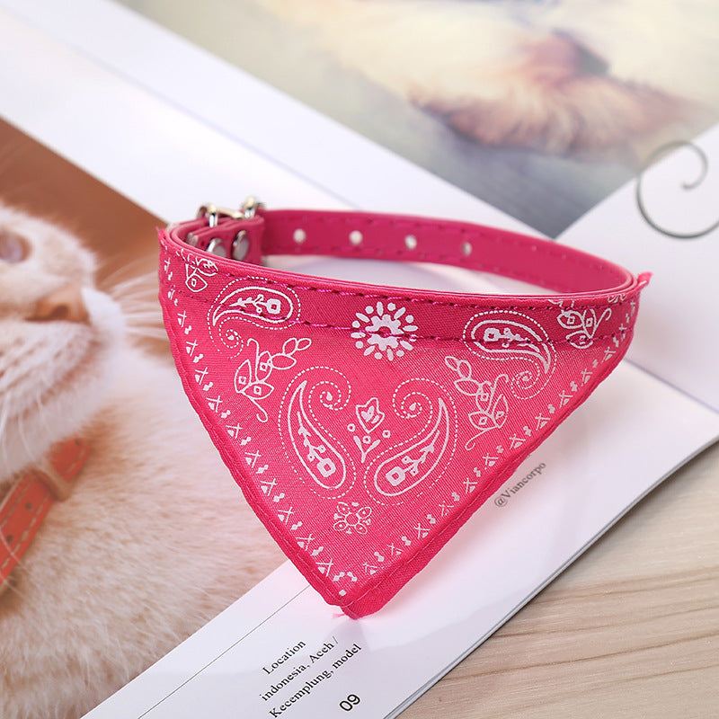 KFX-8358845 Triangle Saliva Towel Dog Collar in Pink, Black, Red, Purple, Green, Rose Red, Royal Blue, and Sky Blue - Leather, Sizes S to XXL