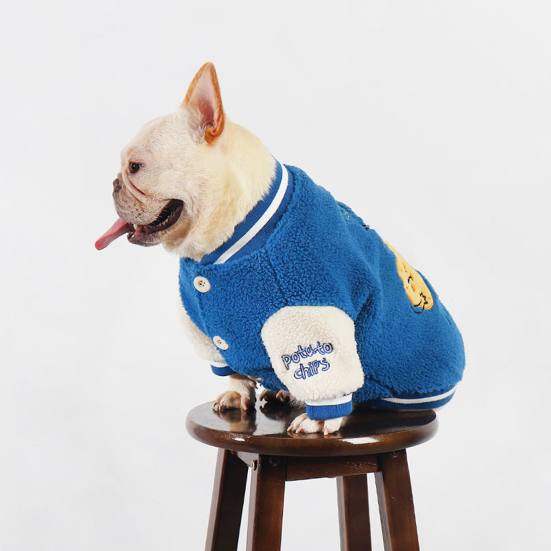 KFX-8359229 Fleece-Lined Thick Dog Coat in Blue for Warmth and Comfort, Available in Sizes L to 4XL