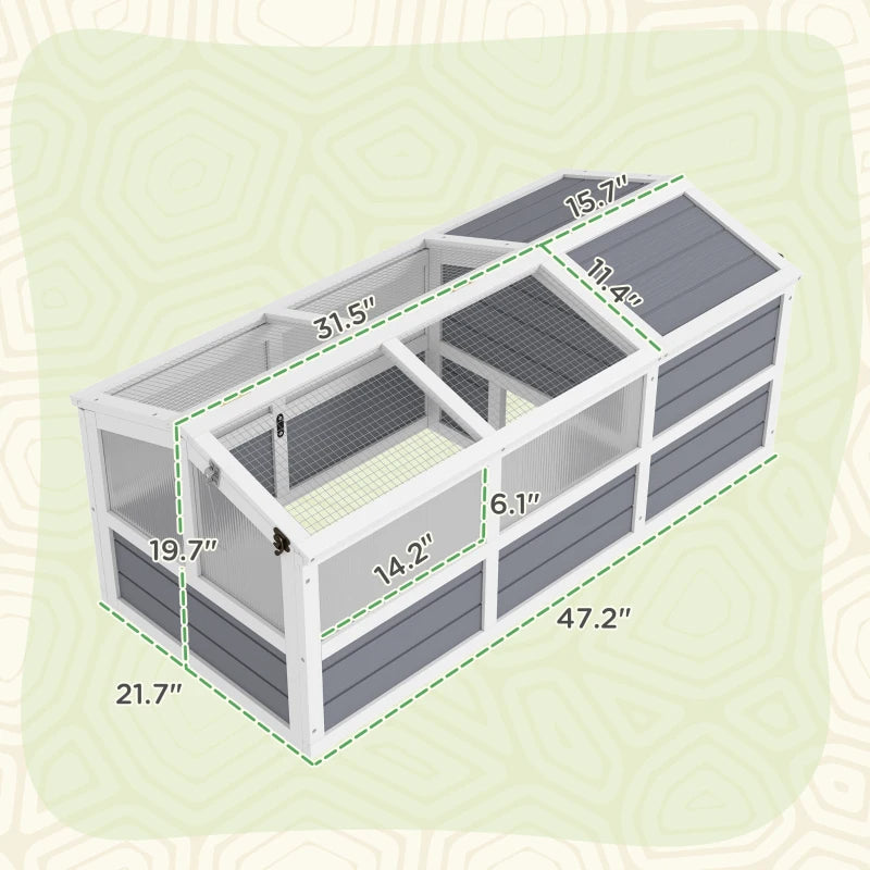 KFX-8360509 Wooden Tortoise Habitat with Bottomless Design, Doors, and Sun Panel Windows for Small Animals and Rabbits, Light Gray