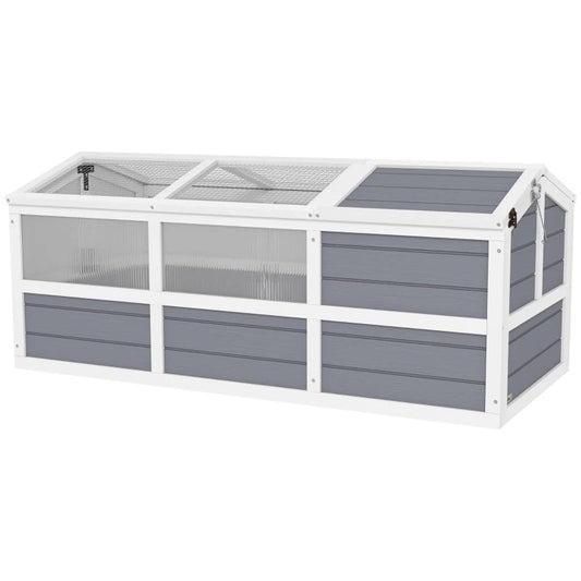 KFX-8360509 Wooden Tortoise Habitat with Bottomless Design, Doors, and Sun Panel Windows for Small Animals and Rabbits, Light Gray