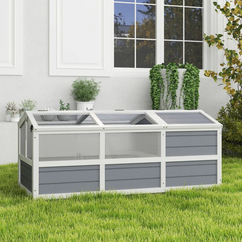 KFX-8360509 Wooden Tortoise Habitat with Bottomless Design, Doors, and Sun Panel Windows for Small Animals and Rabbits, Light Gray