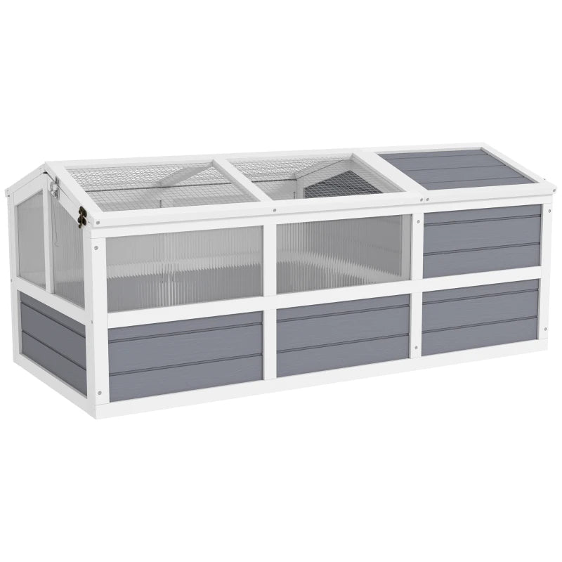 KFX-8360509 Wooden Tortoise Habitat with Bottomless Design, Doors, and Sun Panel Windows for Small Animals and Rabbits, Light Gray