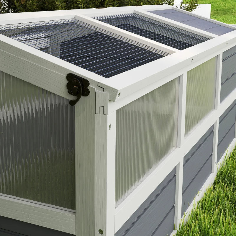KFX-8360509 Wooden Tortoise Habitat with Bottomless Design, Doors, and Sun Panel Windows for Small Animals and Rabbits, Light Gray