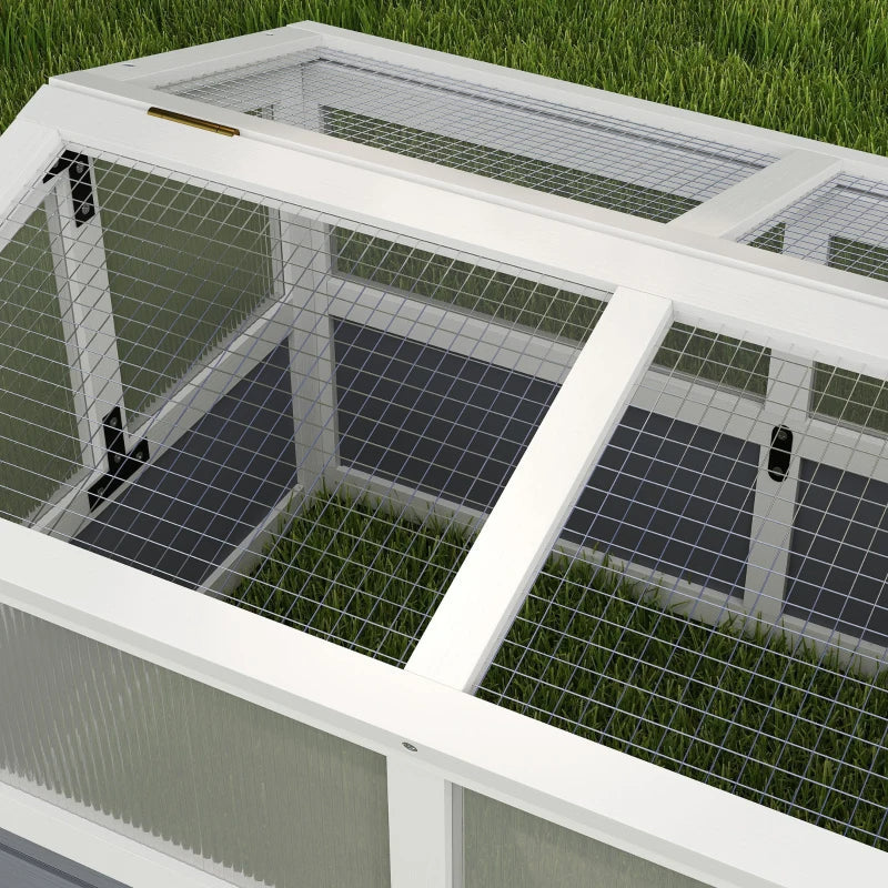 KFX-8360509 Wooden Tortoise Habitat with Bottomless Design, Doors, and Sun Panel Windows for Small Animals and Rabbits, Light Gray