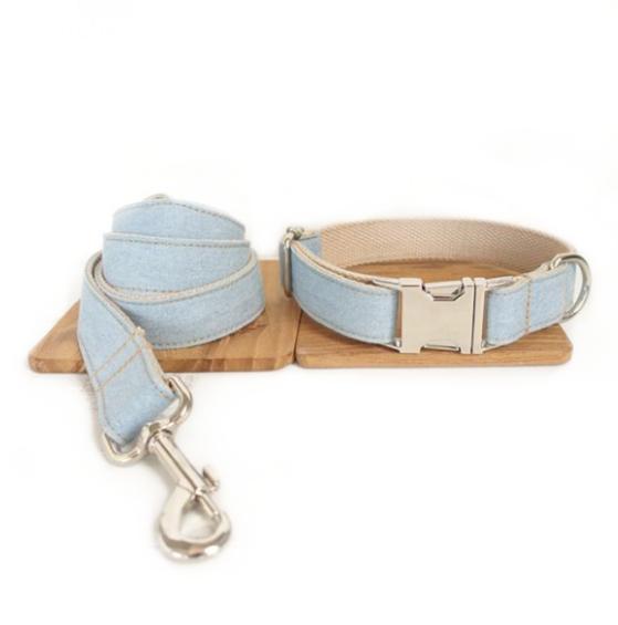 KFX-8360637 Light Blue and Yellow Medium to Large Dog Traction Collar and Rope Set