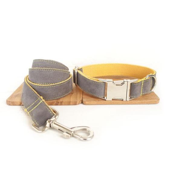 KFX-8360637 Light Blue and Yellow Medium to Large Dog Traction Collar and Rope Set