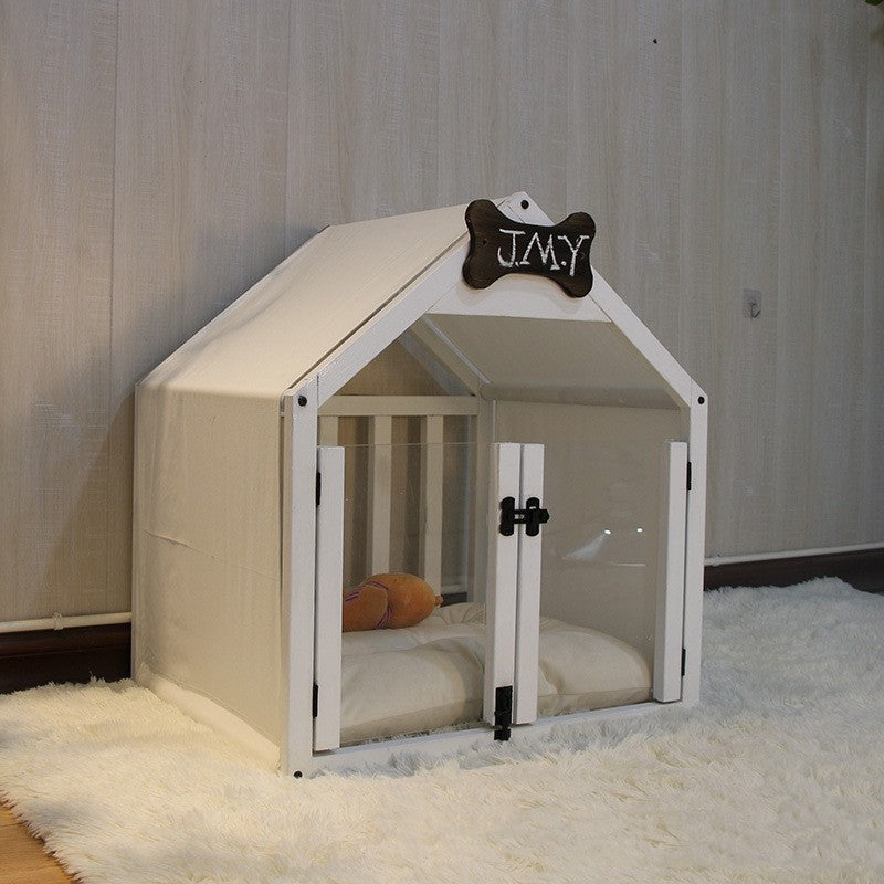 KFX-8360893 Removable and Washable Wood Dog House for Cats and Small Dogs - Walnut and White