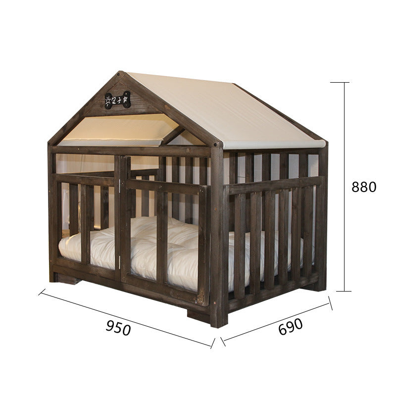 KFX-8360893 Removable and Washable Wood Dog House for Cats and Small Dogs - Walnut and White