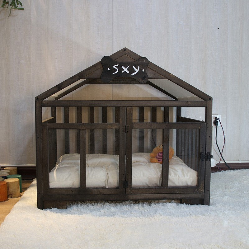 KFX-8360893 Removable and Washable Wood Dog House for Cats and Small Dogs - Walnut and White