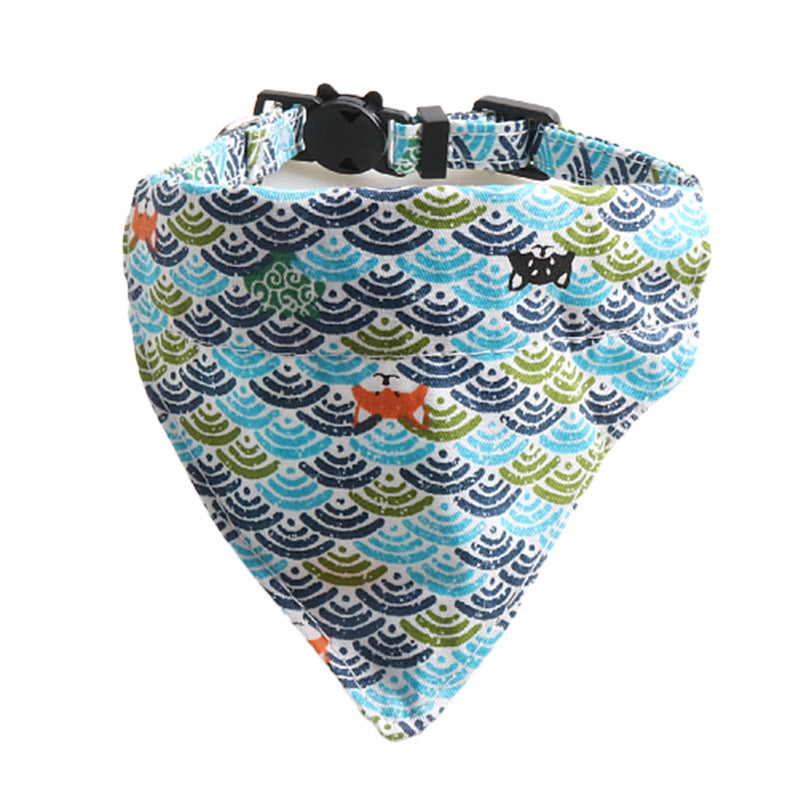 KFX-8364221 Japanese Style Cat Collar with Tang Grass Pattern and Bow Scarf Set