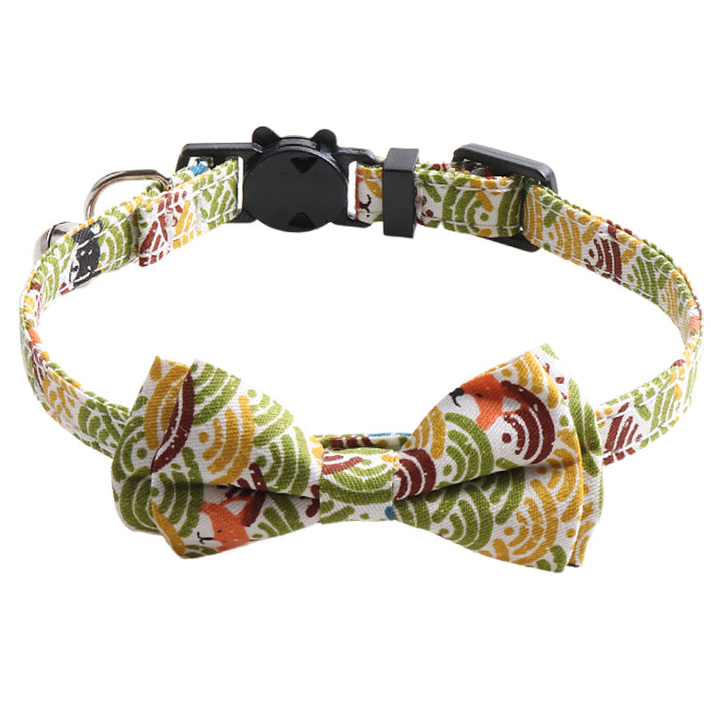 KFX-8364221 Japanese Style Cat Collar with Tang Grass Pattern and Bow Scarf Set