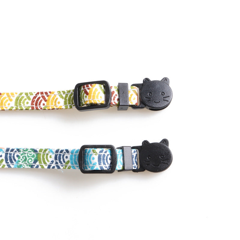 KFX-8364221 Japanese Style Cat Collar with Tang Grass Pattern and Bow Scarf Set