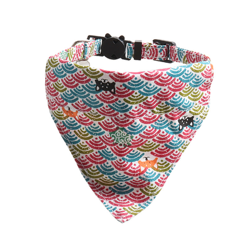 KFX-8364221 Japanese Style Cat Collar with Tang Grass Pattern and Bow Scarf Set