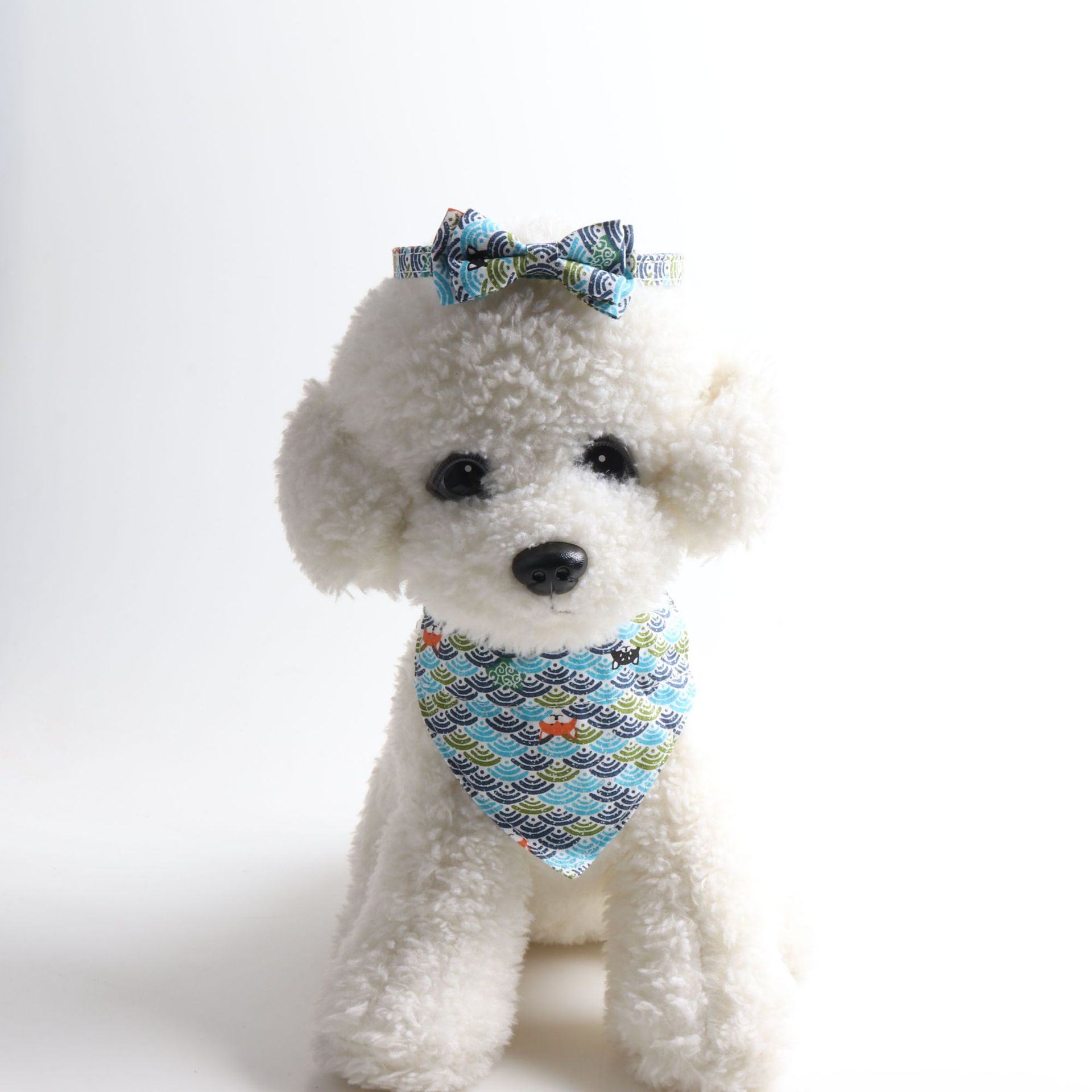 KFX-8364221 Japanese Style Cat Collar with Tang Grass Pattern and Bow Scarf Set