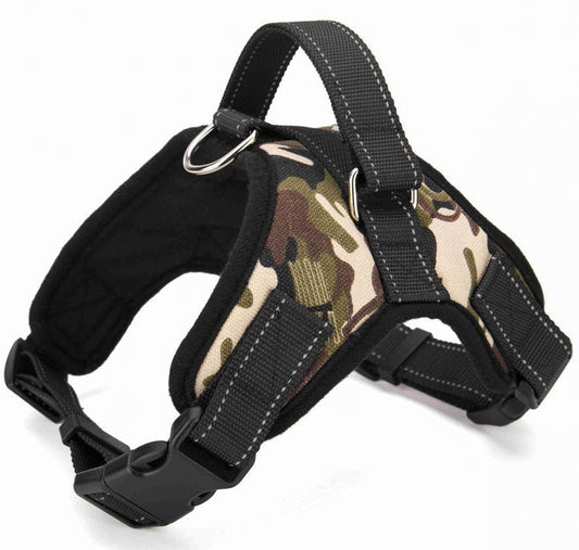 KFX-8365885 Explosion-Proof Leather Dog Harness with Trap Hand Holding Rope – Red, Black, Camouflage, Leopard Print, S-XXL
