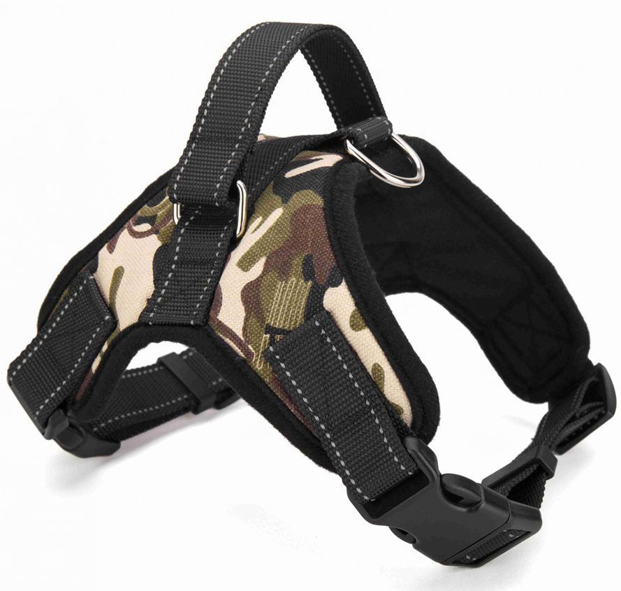 KFX-8365885 Explosion-Proof Leather Dog Harness with Trap Hand Holding Rope – Red, Black, Camouflage, Leopard Print, S-XXL