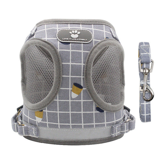 KFX-8371645 Breathable Mesh Harness Vest for Small Dogs and Cats - Adjustable and Comfortable Pet Walking Lead
