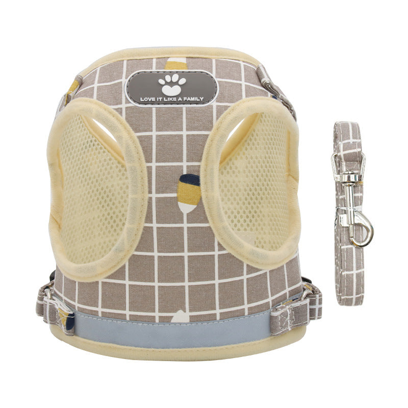 KFX-8371645 Breathable Mesh Harness Vest for Small Dogs and Cats - Adjustable and Comfortable Pet Walking Lead