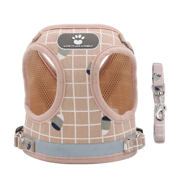 KFX-8371645 Breathable Mesh Harness Vest for Small Dogs and Cats - Adjustable and Comfortable Pet Walking Lead